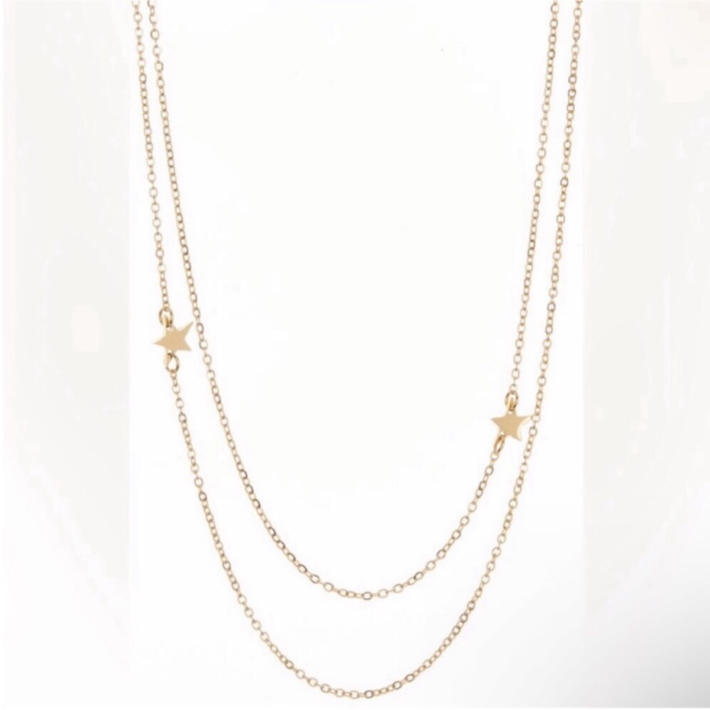 Jennifer Zeuner Double Star Layer Chain Necklace 14k Gold Plated Stainless Steel 24$